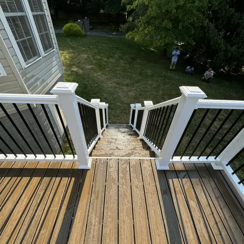 Top down view of deck stairs landing